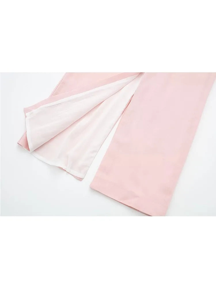 Deep V-Neck Pocket Pink Midi Dress Single Breasted Sleeveless Front Split Vestidos 2023 Ladies Elegant Office Streetwear Clothes