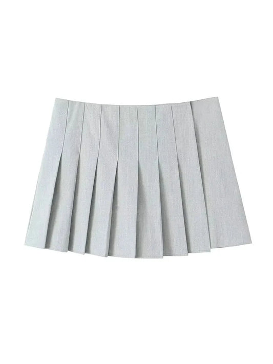 TRAFZA High Waist Pleated A-line Skirt Women's Side Zipper Casual Shorts 2024 Summer Women's Gray Wide Pleated Skirt Y2K